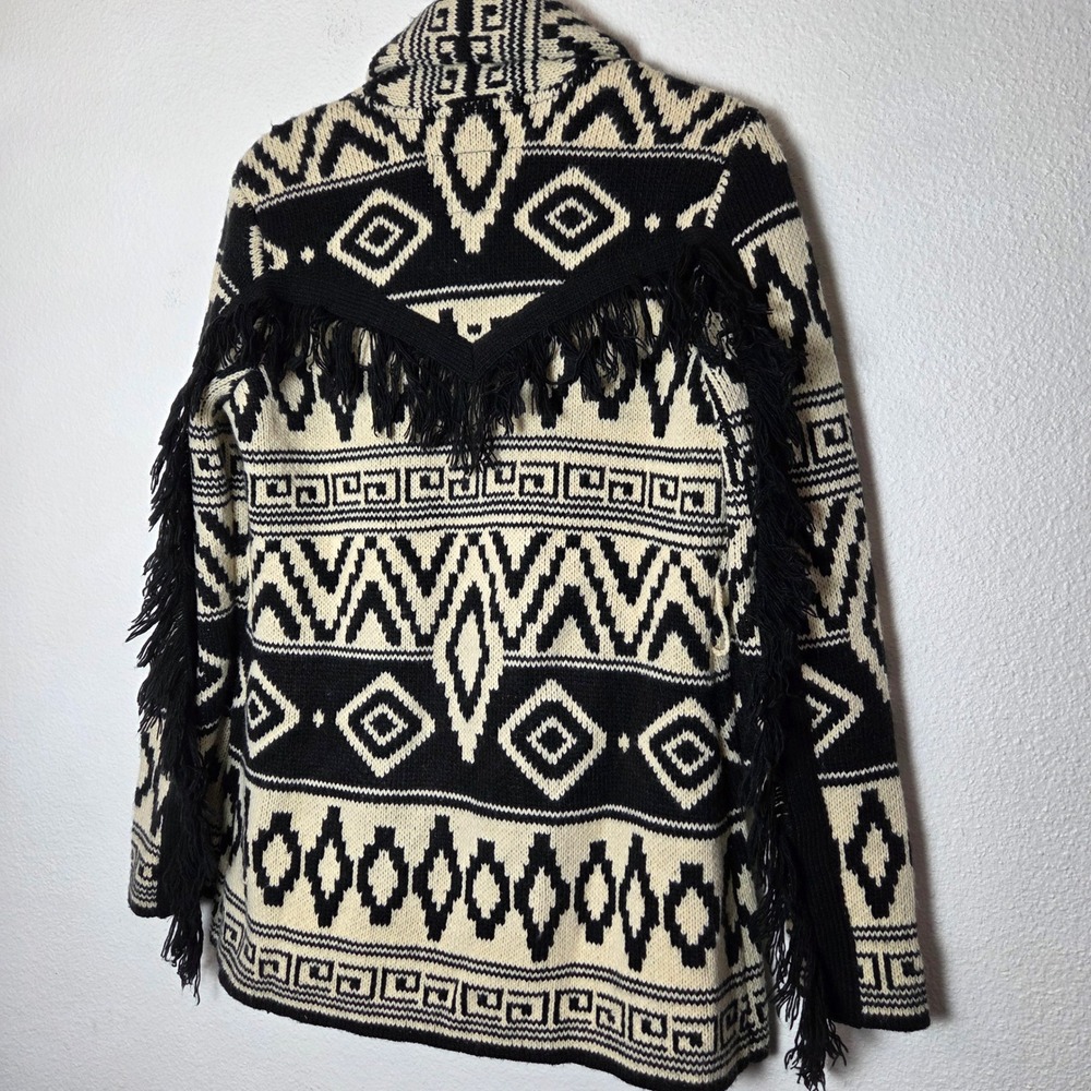 Aztec print open front cardigan with fringe Powder River Outfitters size M - Picture 4 of 10